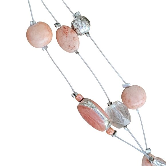 Elegant Pink White Beaded Multi Strand Statement Necklace Fashion Jewelry Women - Picture 3 of 6